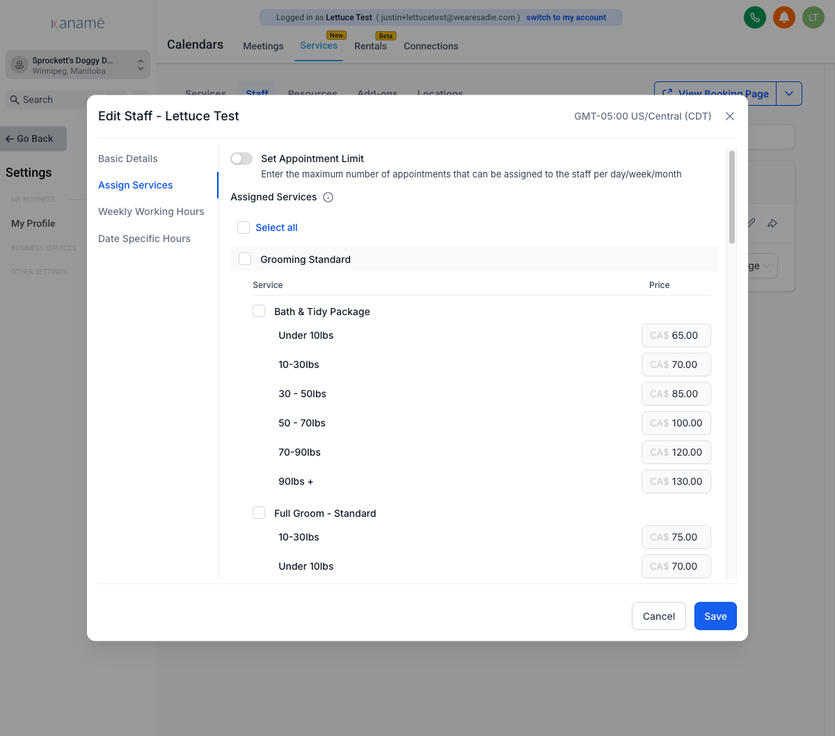 Assigning a team member to services / calendars