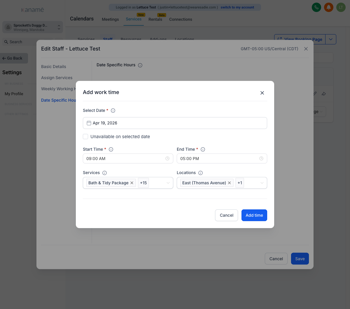 Adding date-specific hours or time off